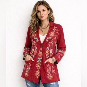 Coldwater Creek Brick Red Embroidered Jacket Cardigan S/M